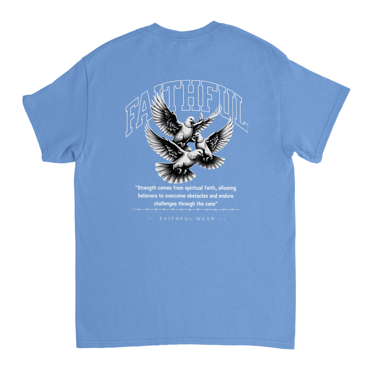 "Flight Through Adversity" Blue Christian T-Shirt, Bible verse design by Faithful