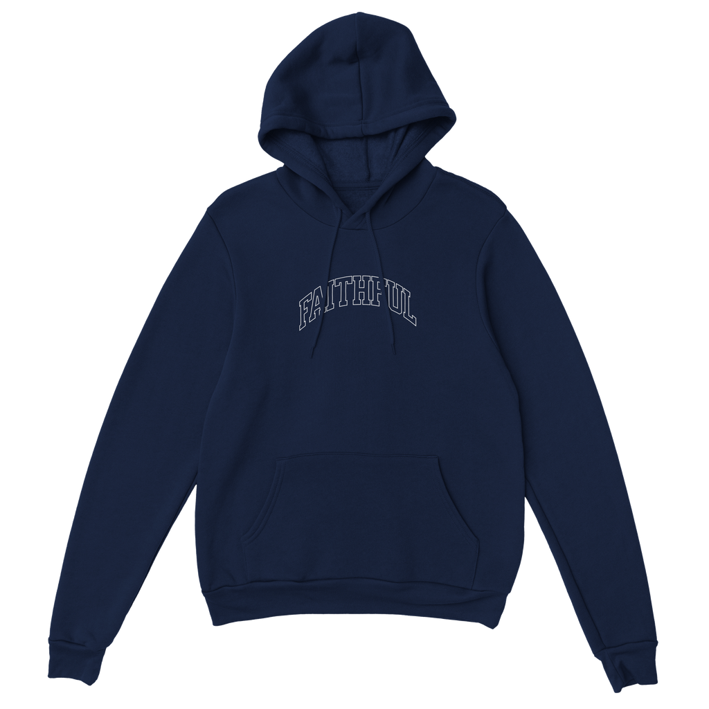 "Flight Through Adversity" Dark Blue Christian Hoodie, Bible verse design by Faithful – alternate view