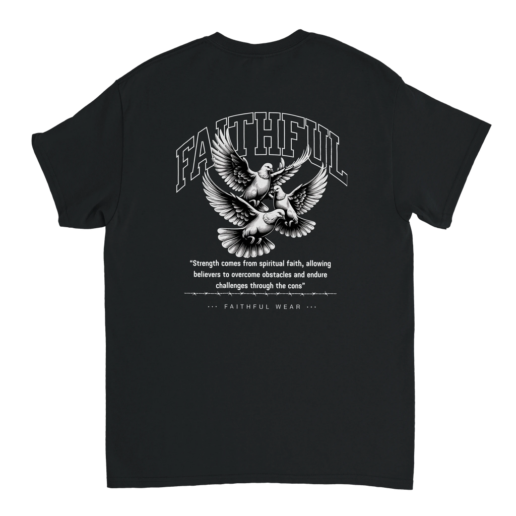 "Flight Through Adversity" Black Christian T-Shirt, Bible verse design by Faithful
