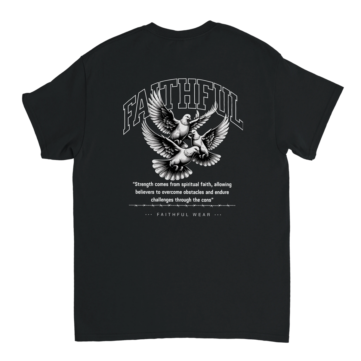 "Flight Through Adversity" Black Christian T-Shirt, Bible verse design by Faithful