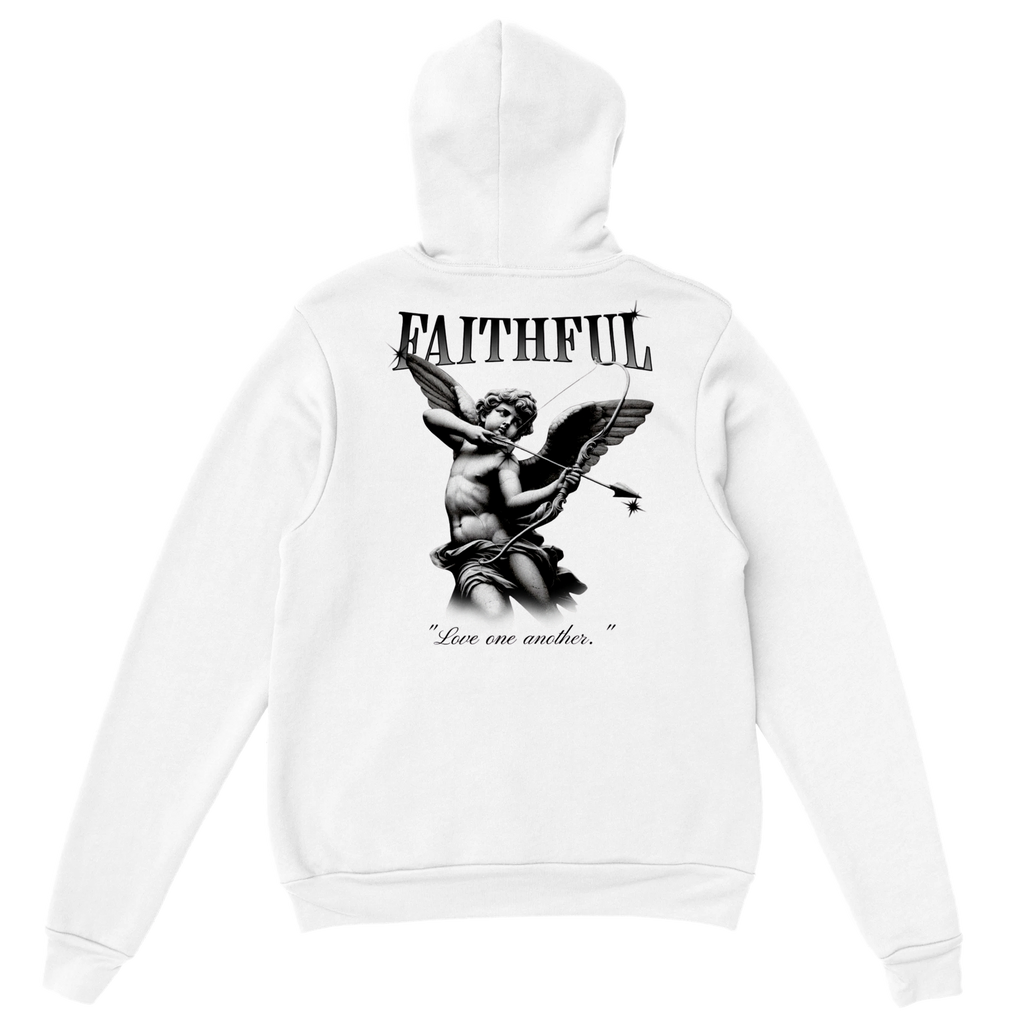 "Angel Archer" White Christian Hoodie, Bible verse design by Faithful