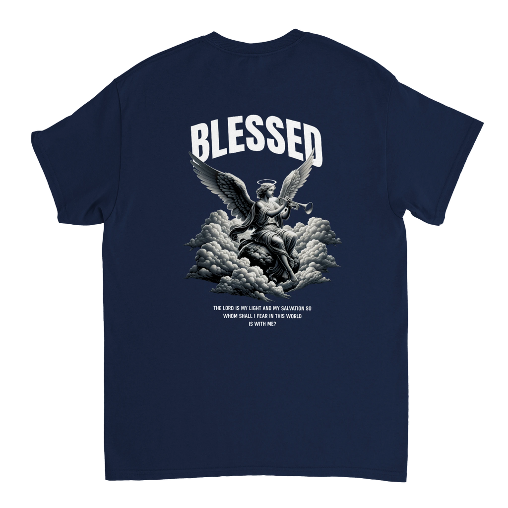 "Blessed" Dark Blue Christian T-Shirt, Bible verse design by Faithful