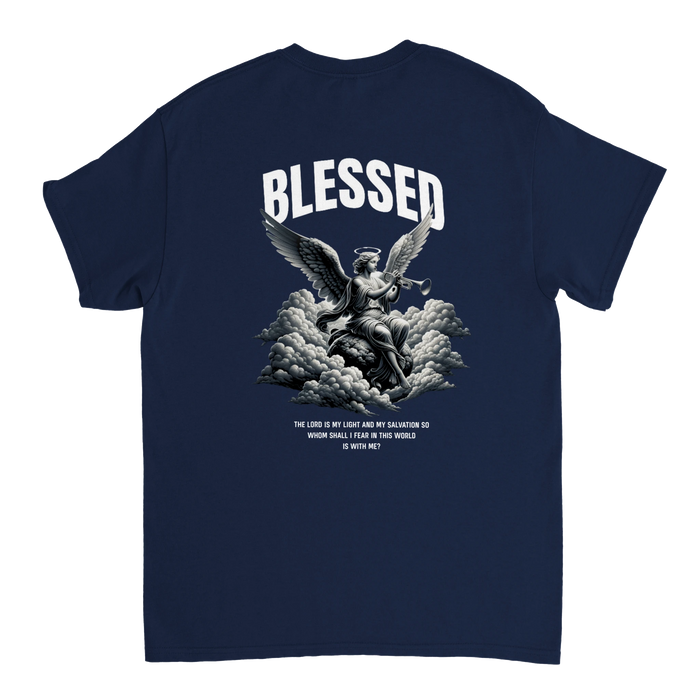 "Blessed" Dark Blue Christian T-Shirt, Bible verse design by Faithful