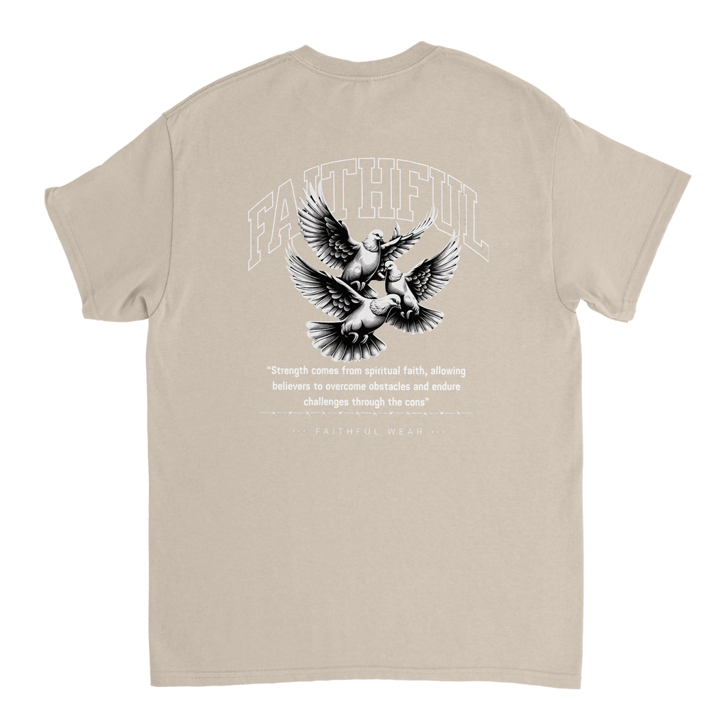 "Flight Through Adversity" Sand Christian T-Shirt, Bible verse design by Faithful