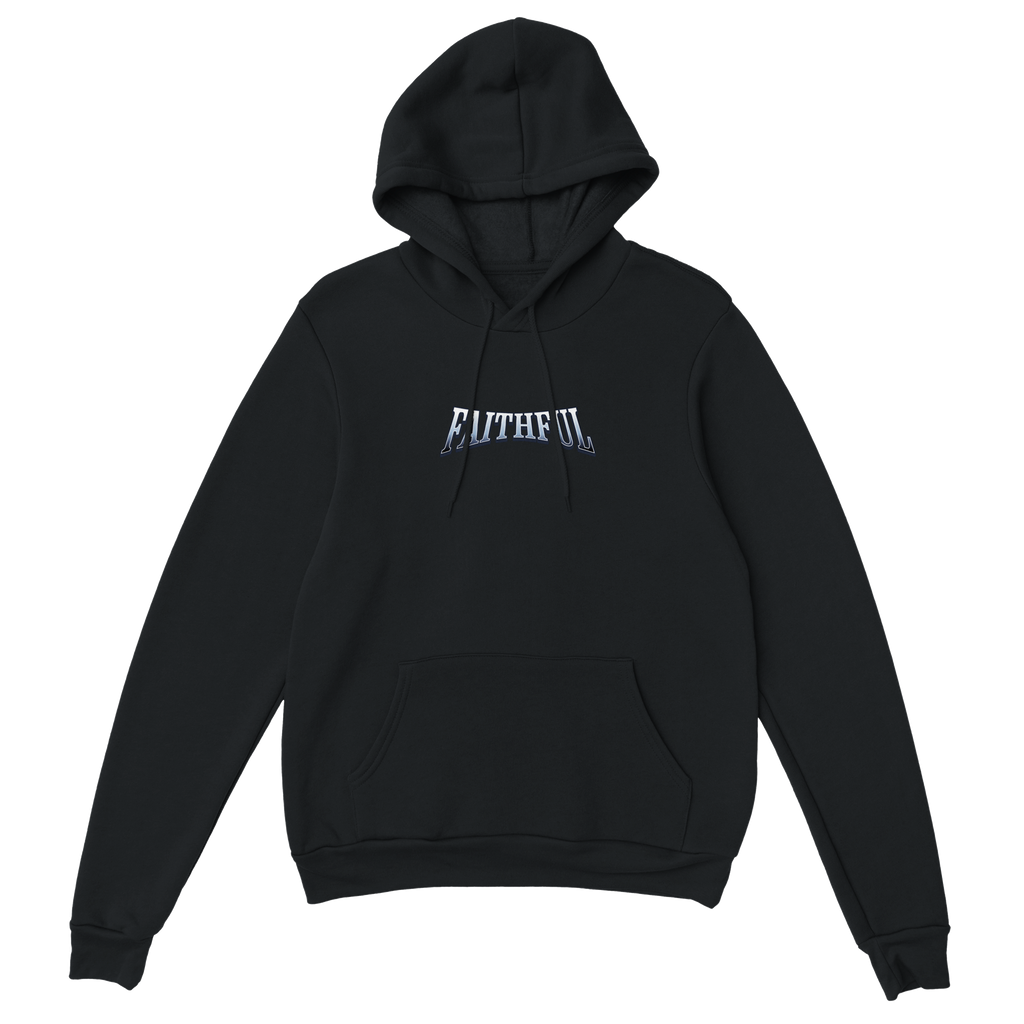 "Target: Love" Black Christian Hoodie, Bible verse design by Faithful – alternate view