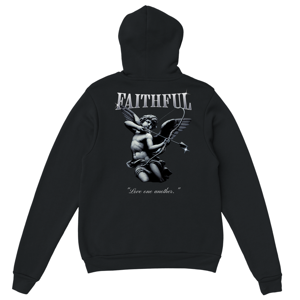"Angel Archer" Black Christian Hoodie, Bible verse design by Faithful
