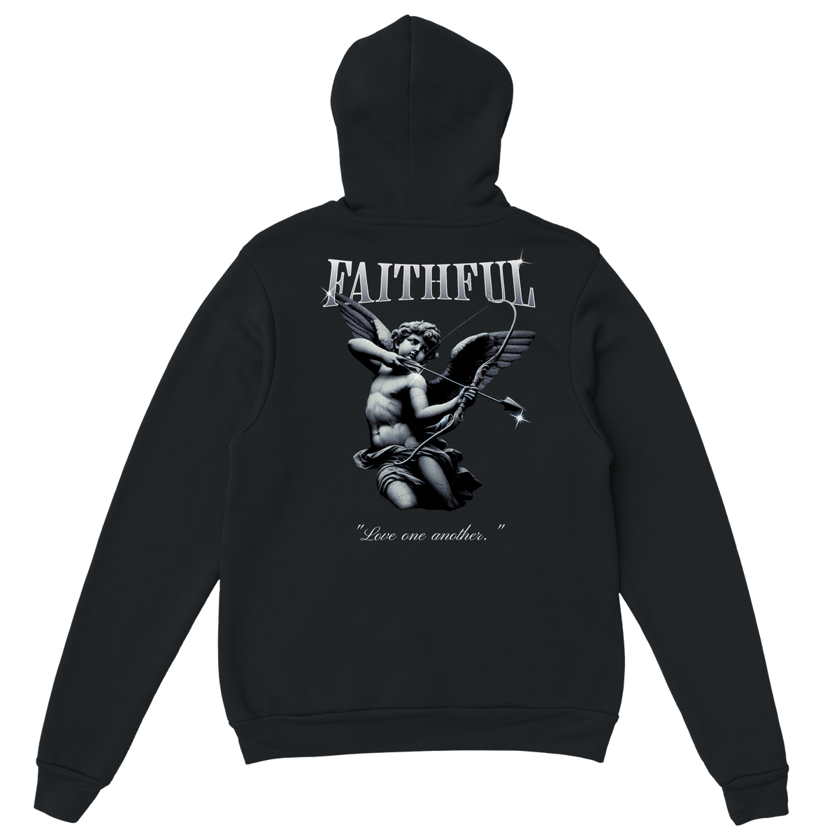 "Angel Archer" Black Christian Hoodie, Bible verse design by Faithful