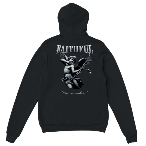 "Angel Archer" Black Christian Hoodie, Bible verse design by Faithful