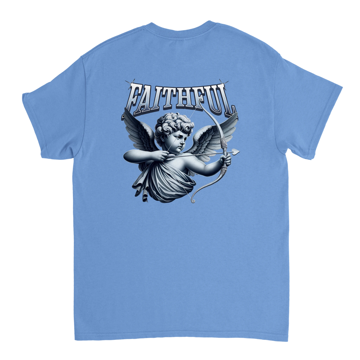 "Target: Love" Blue Christian T-Shirt, Bible verse design by Faithful