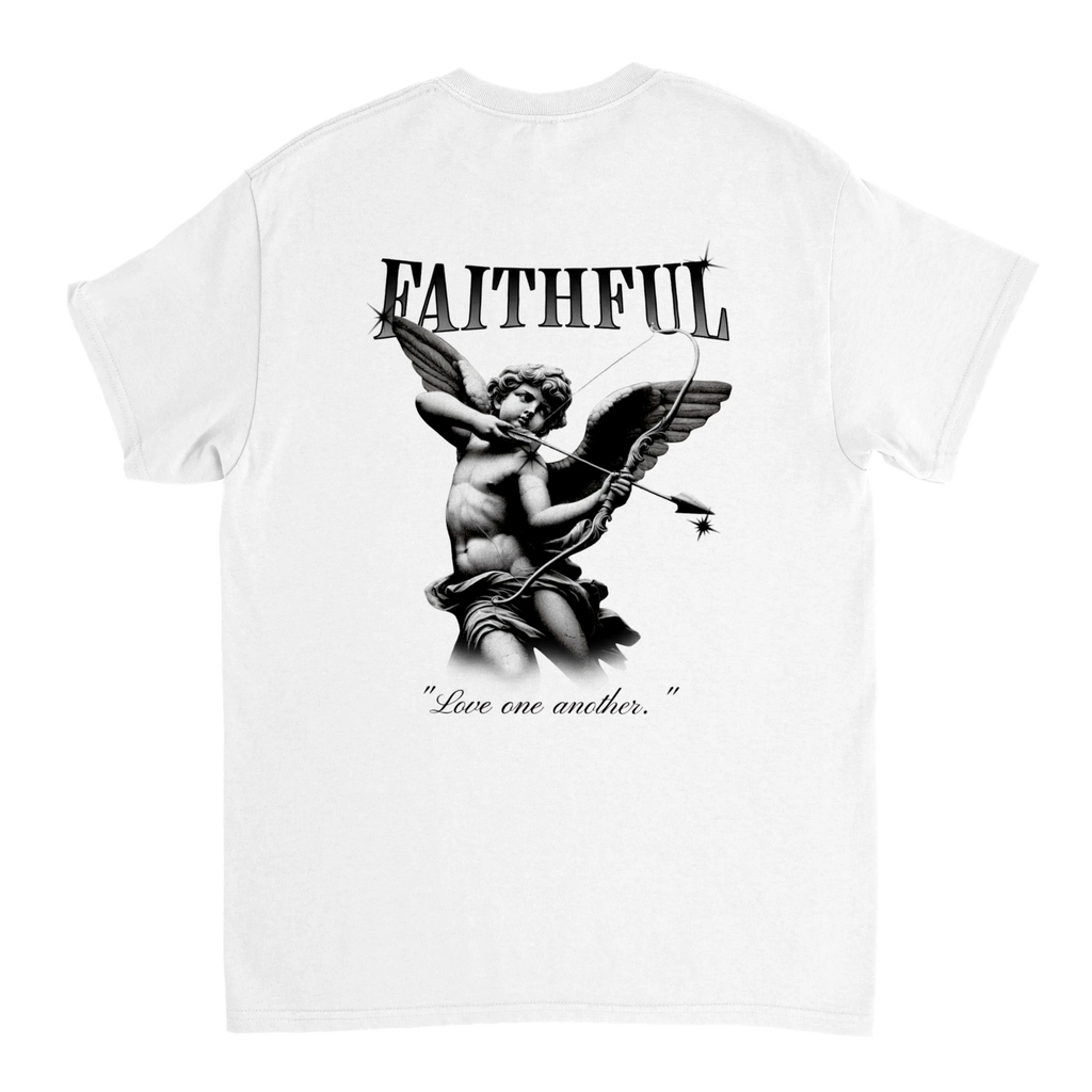 "Angel Archer" White Christian T-Shirt, Bible verse design by Faithful