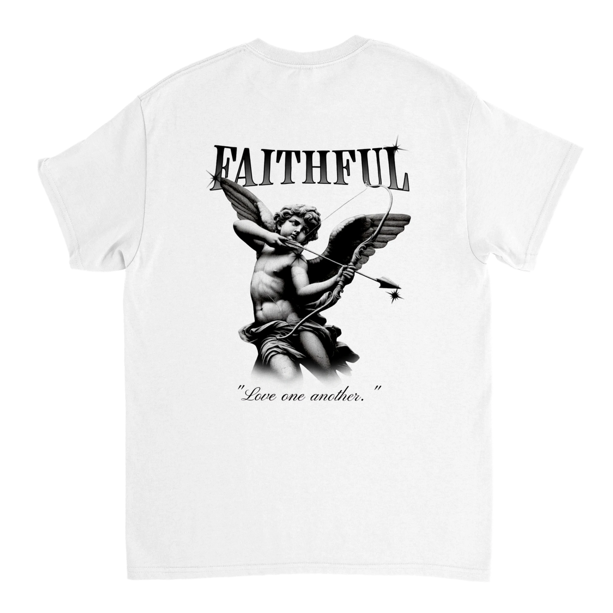 "Angel Archer" White Christian T-Shirt, Bible verse design by Faithful