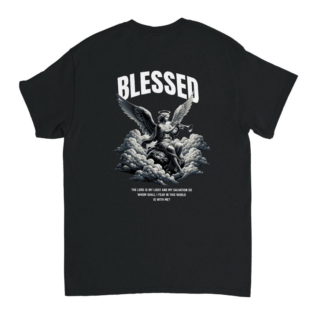 "Blessed" Black Christian T-Shirt, Bible verse design by Faithful