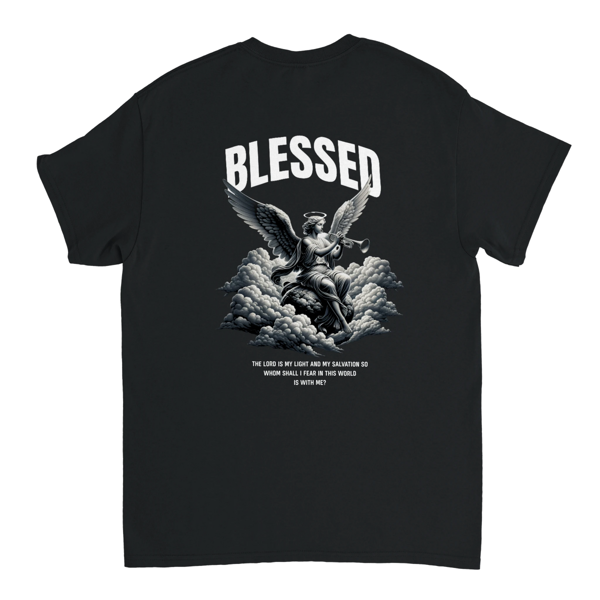 "Blessed" Black Christian T-Shirt, Bible verse design by Faithful