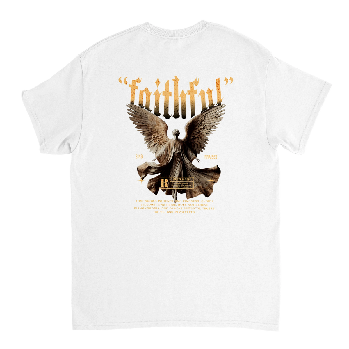 "Guardian of Faith" White Christian T-Shirt, Bible verse design by Faithful – alternate view