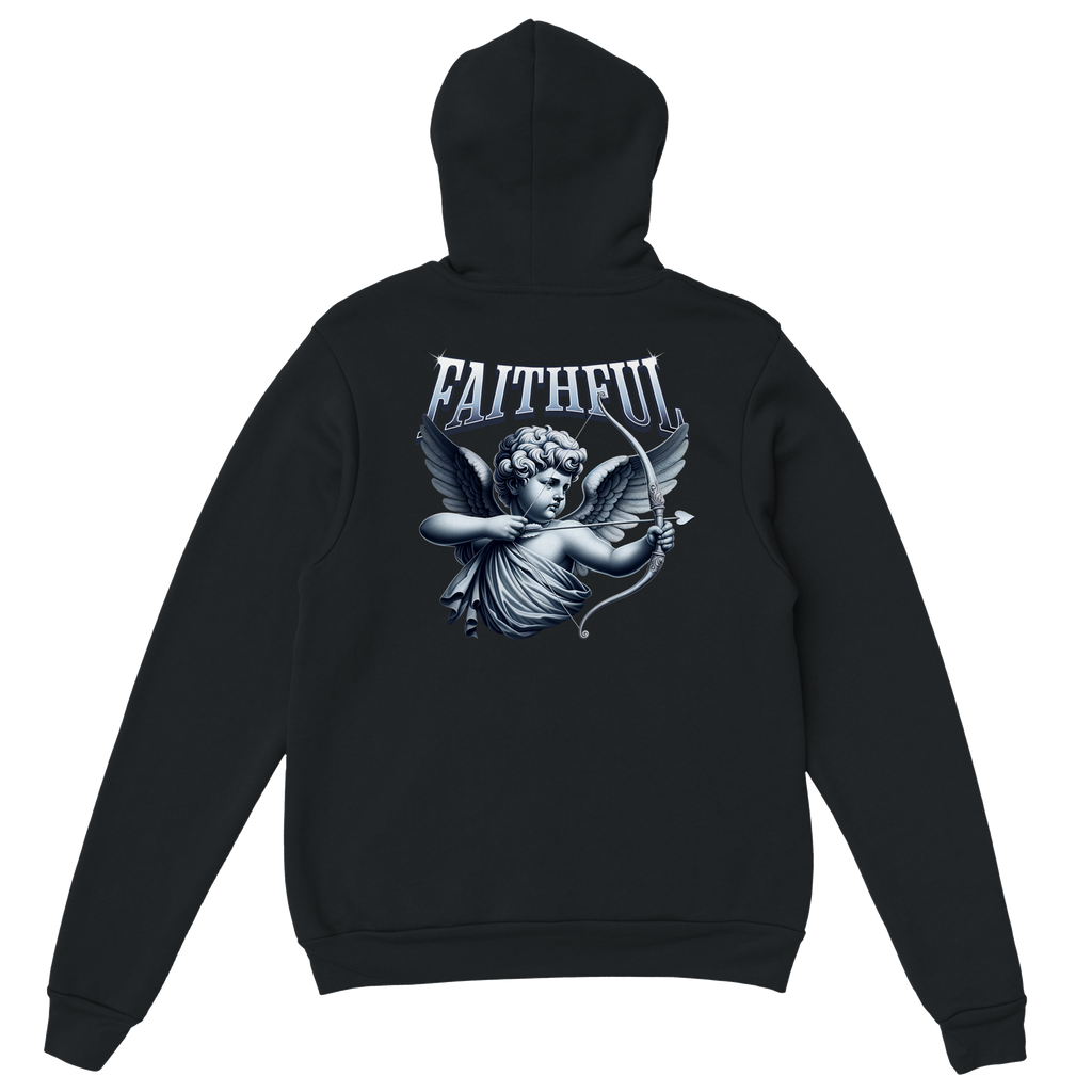"Target: Love" Black Christian Hoodie, Bible verse design by Faithful
