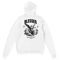 "Blessed" White Christian Hoodie, Bible verse design by Faithful