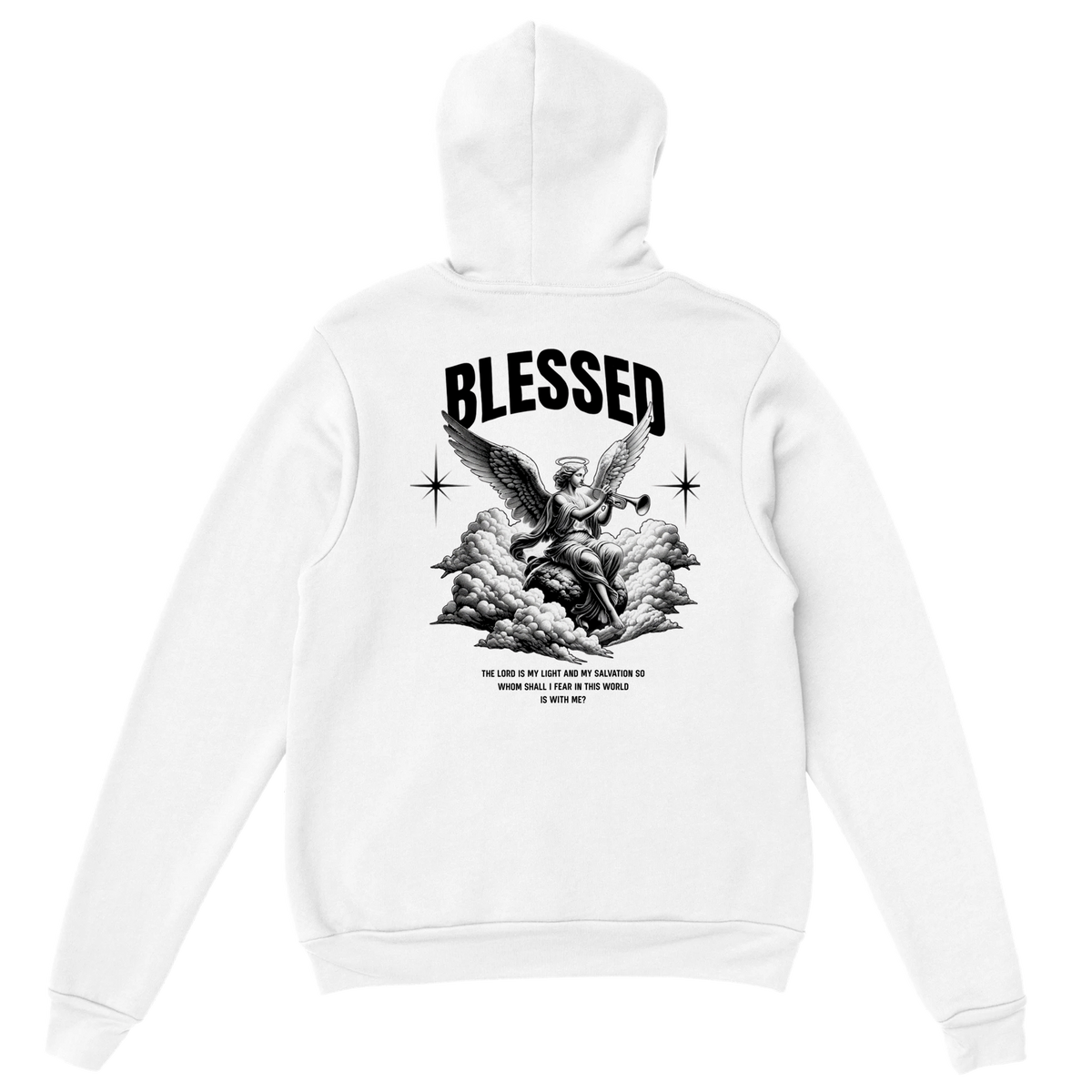 "Blessed" White Christian Hoodie, Bible verse design by Faithful