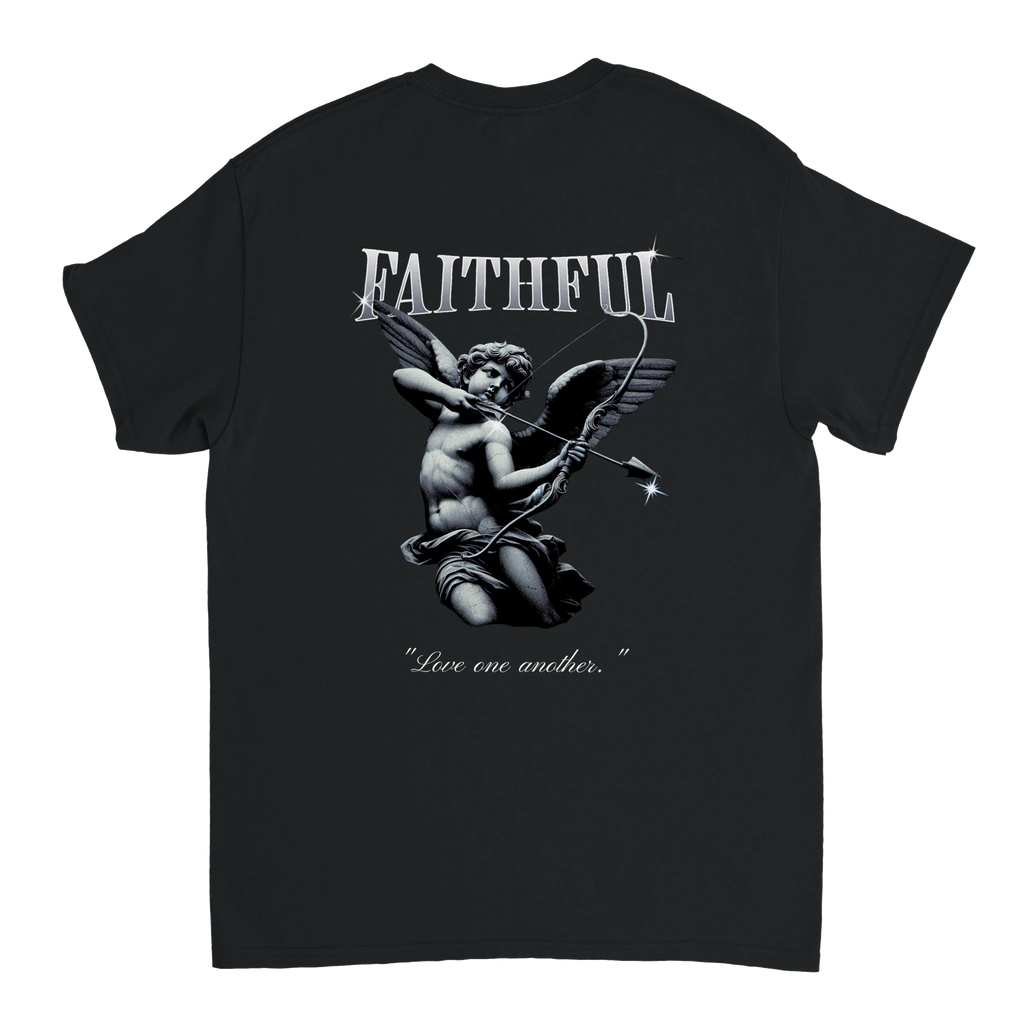"Angel Archer" Black Christian T-Shirt, Bible verse design by Faithful