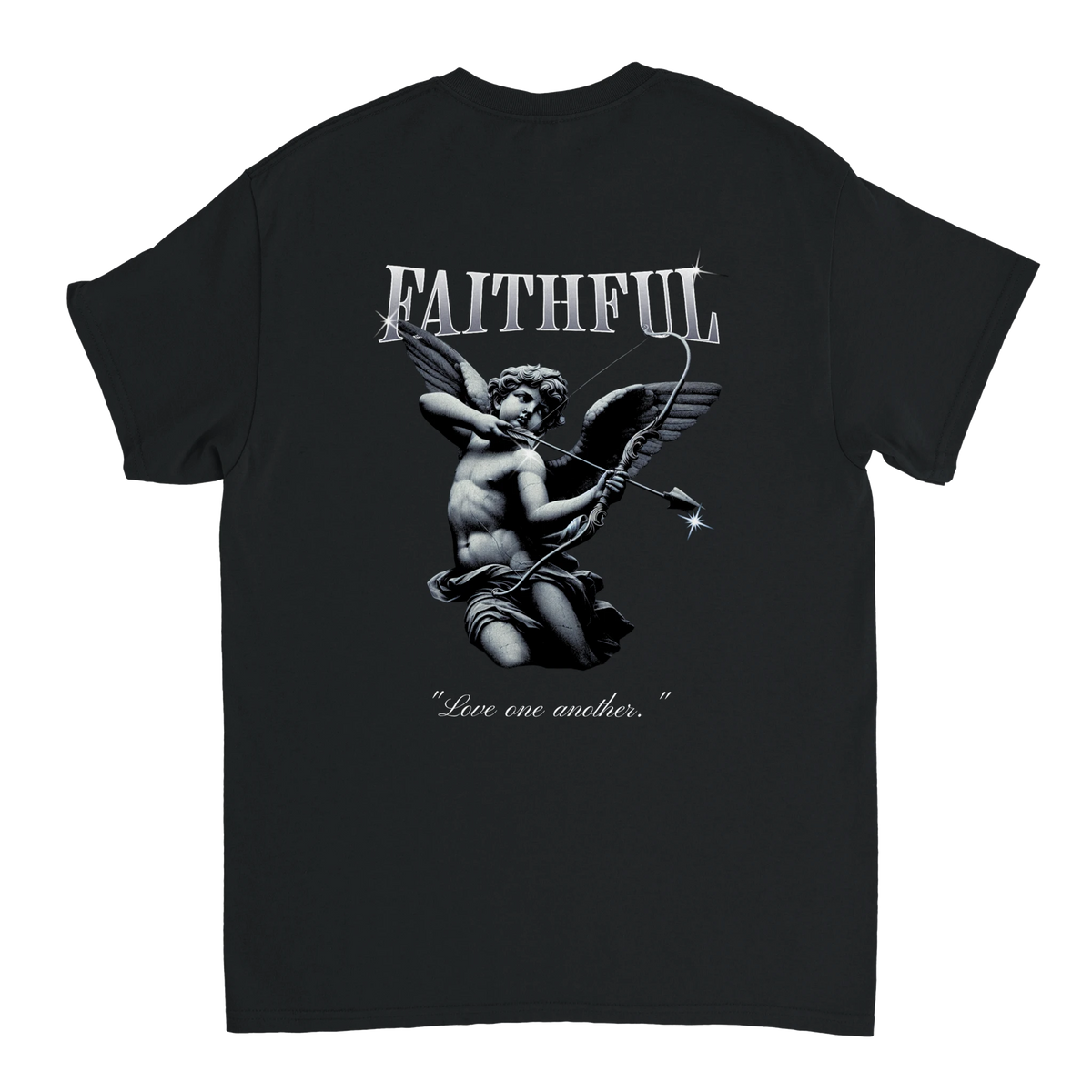 "Angel Archer" Black Christian T-Shirt, Bible verse design by Faithful