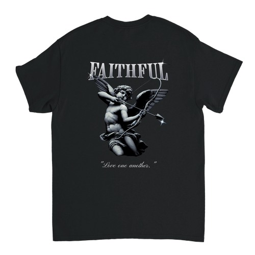 "Angel Archer" Black Christian T-Shirt, Bible verse design by Faithful