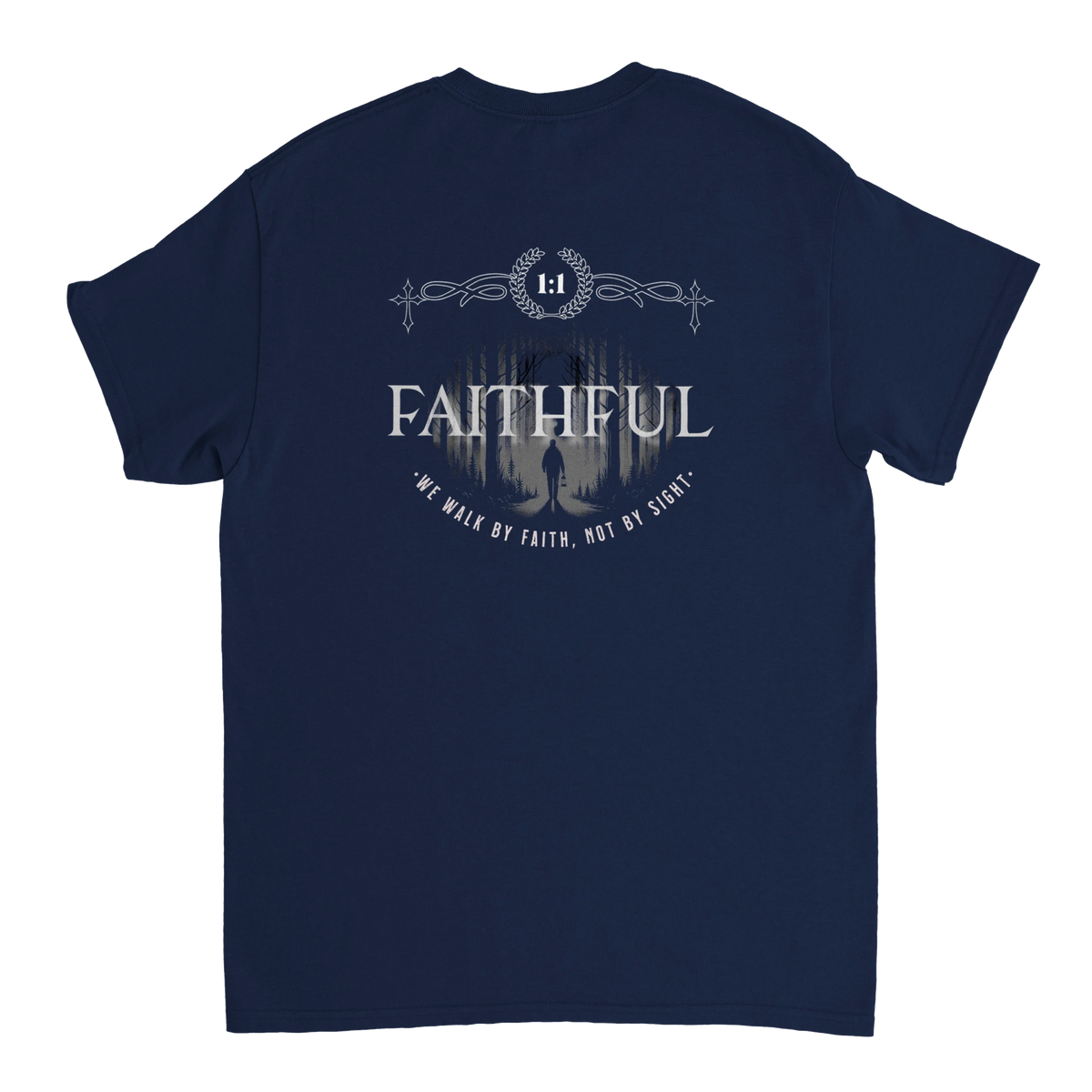 "Light in the Dark" Dark Blue Christian T-Shirt, Bible verse design by Faithful