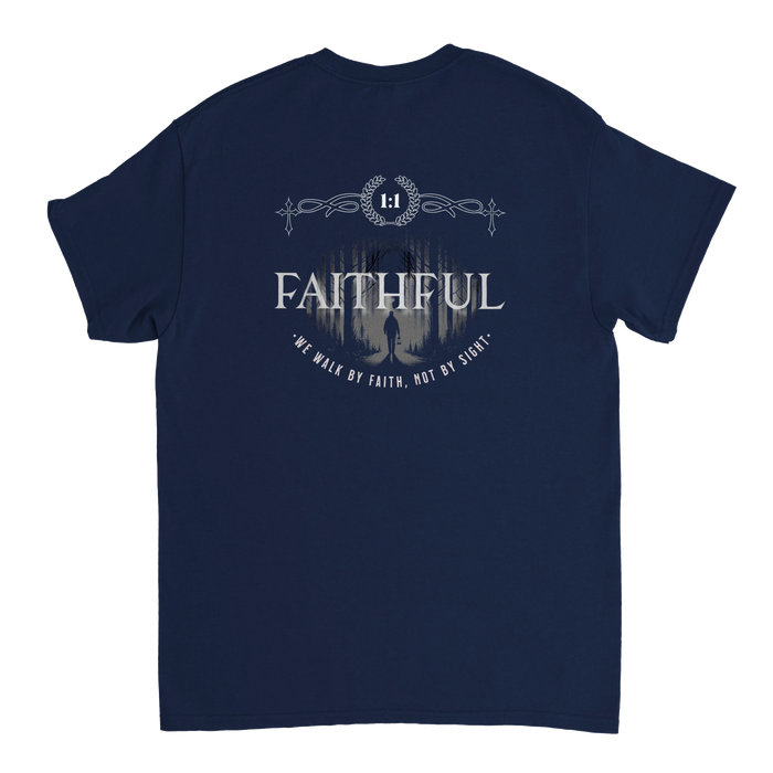 "Light in the Dark" Dark Blue Christian T-Shirt, Bible verse design by Faithful